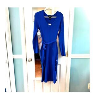 Ashley Stewart Sodalite Blue Rib Knit Midi Dress 14/16 NWT Belted